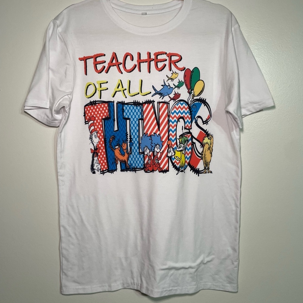 Cricut White 'Teacher of All Things' Short Sleeve Tee with Multi-Color Graphic - Picture 4 of 9